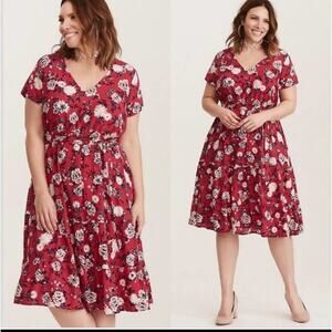 TORRID fuchsia floral challis midi‎ dress plus size 4 4X